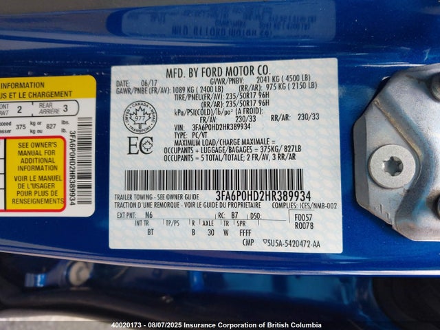 Ford 2017 2017 3FA6P0HD2HR389934 Image 9