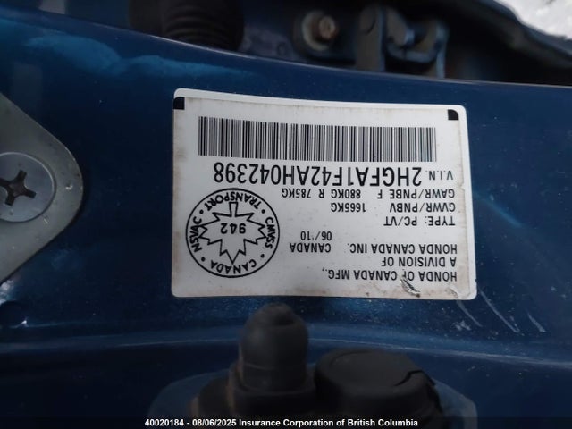 Aukcja sprzedaży 2010 Honda Civic, vin: 2HGFA1F42AH042398, numer aukcji: 40020184