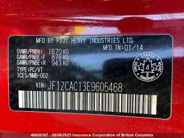 JF1ZCAC13E9605468 Subaru 2014