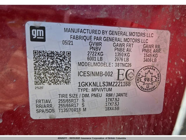 1GKKNLLS3MZ221168 GMC lgx