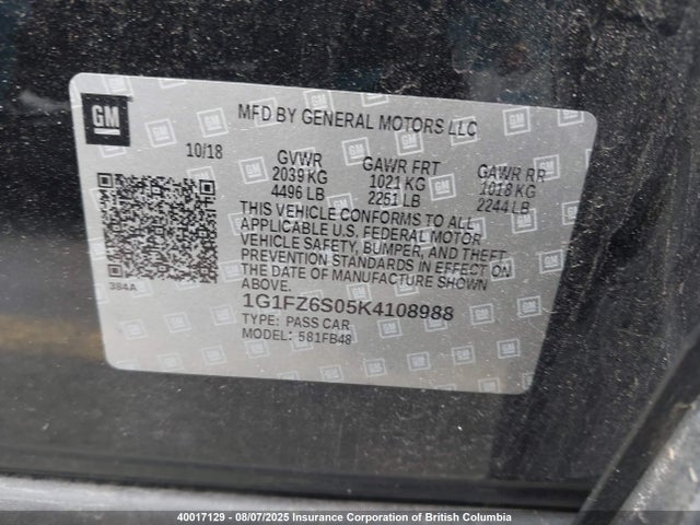 1G1FZ6S05K4108988 Chevrolet 2019