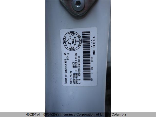 1HGCR2F04HA802581 Honda k24w1