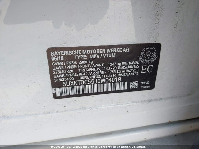 5UXKT0C55J0W04019 BMW X5
