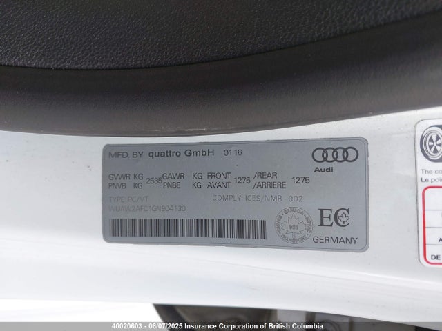 WUAW2AFC1GN904130 Audi 2016