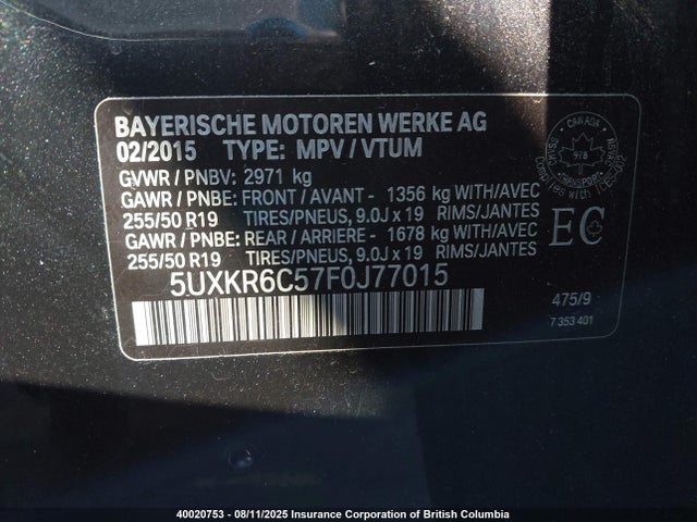 5UXKR6C57F0J77015 BMW 2015