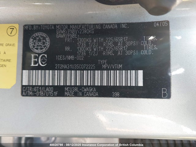 Aukcja sprzedaży 2005 Lexus Rx 330, vin: 2T2HA31U35C072225, numer aukcji: 40020798
