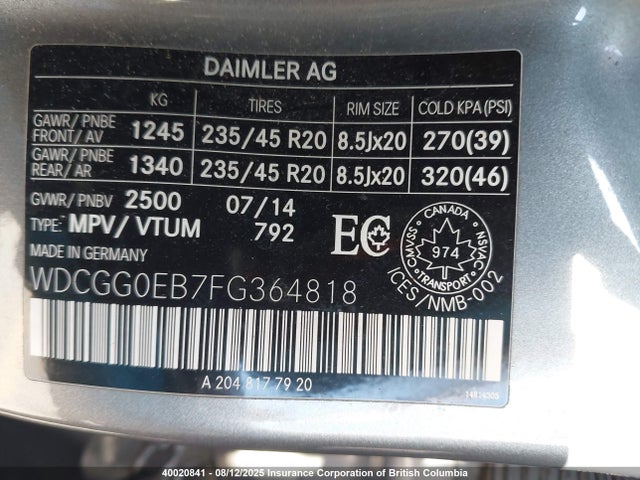 WDCGG0EB7FG364818 Mercedes-Benz 2015