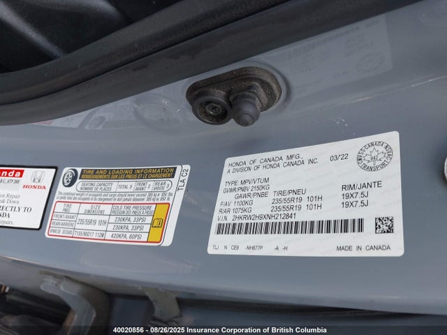 2HKRW2H9XNH212841 Honda l15be