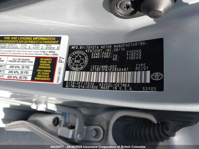 4T1BF1FK1EU856487 Toyota 2ar-fe