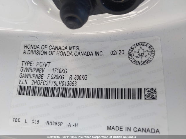 Honda k20c2 2020 2HGFC2F75LH013653 Image 9