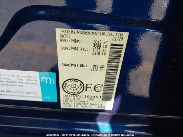 1N4AZ1CP5LC301459 Nissan Leaf