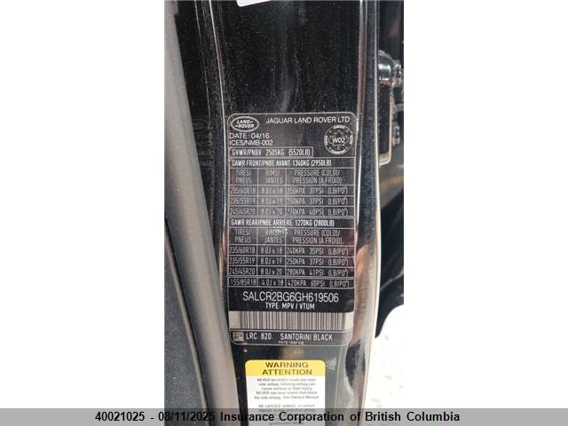 SALCR2BG6GH619506 Land Rover gtdi lev3 sulev30