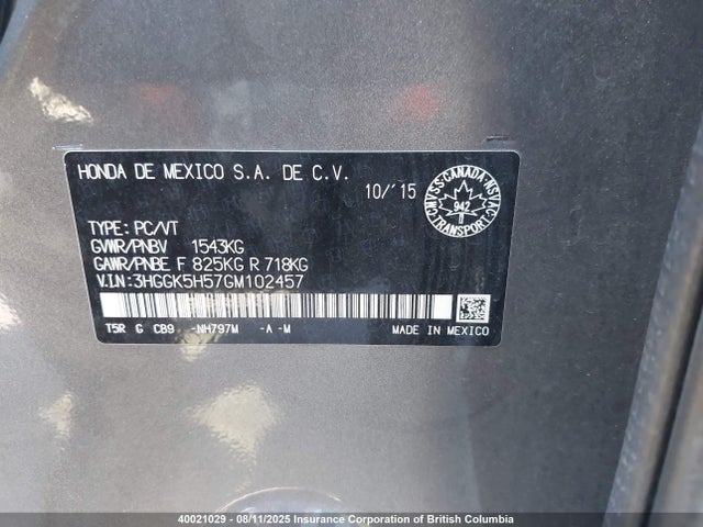 3HGGK5H57GM102457 Honda l15b1