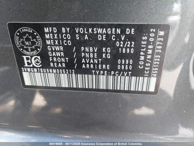 3VWGM7BU9NM005212 Volkswagen 1.5 tsi