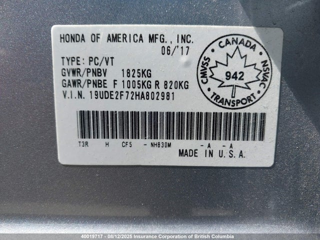 Acura k24v7 2017 19UDE2F72HA802981 Image 9