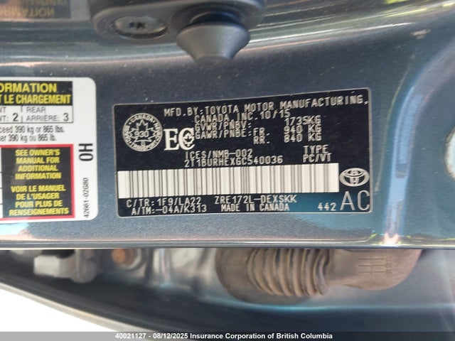 Toyota 2zr-fe 2016 2T1BURHEXGC540036 Image 9