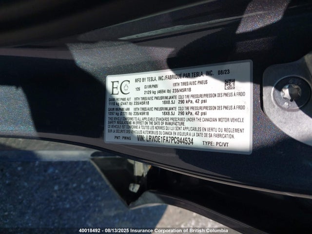 LRW3E1FA7PC944534 Tesla MODEL 3