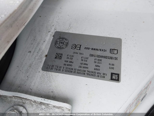 3G1BE5SM4HS517483 Chevrolet le2 -di: direct injection, vvt: variable valve timing, gen, alum