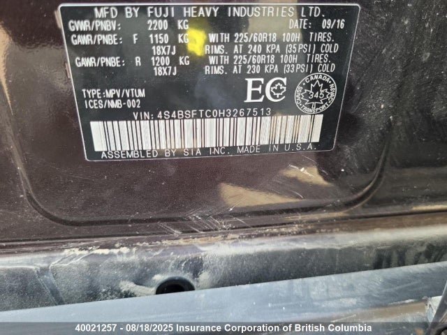 4S4BSFTC0H3267513 Subaru c0