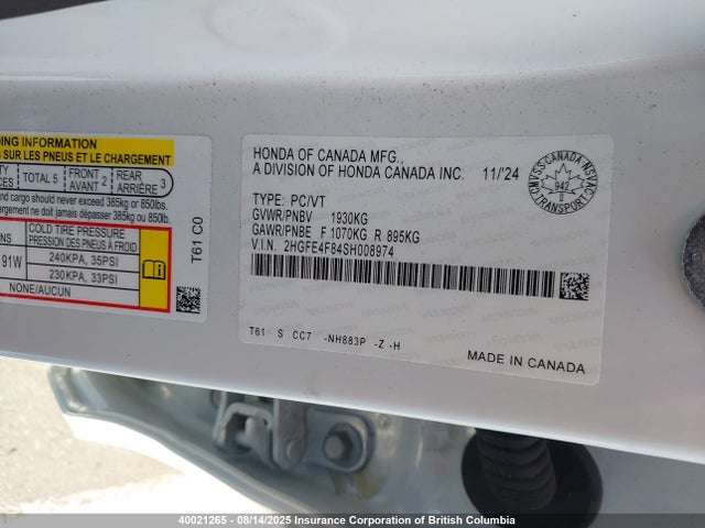 Honda lfc3 2025 2HGFE4F84SH008974 Image 9