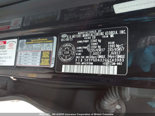 5XYPGDA32GG143983 KIA dohc gdi theta ii