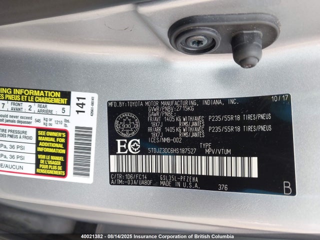 Toyota 2gr-fks 2017 5TDJZ3DC6HS187527 Image 9