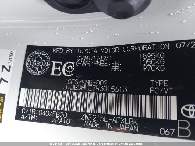 JTDBDMHE7R3015613 Toyota 2zr-fxe