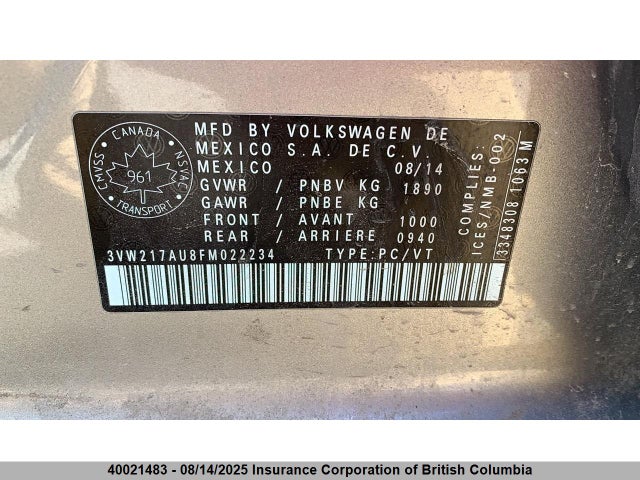 3VW217AU8FM022234 Volkswagen 2015