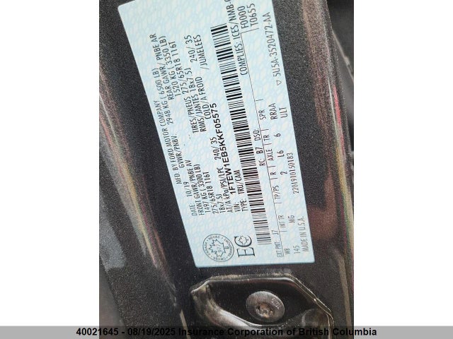 Ford 3.3l tivct 2019 1FTEW1EB5KKF05575 Image 5