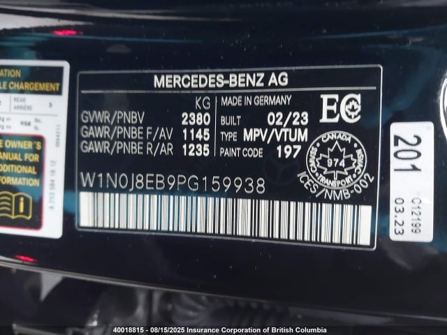 W1N0J8EB9PG159938 Mercedes-Benz m264