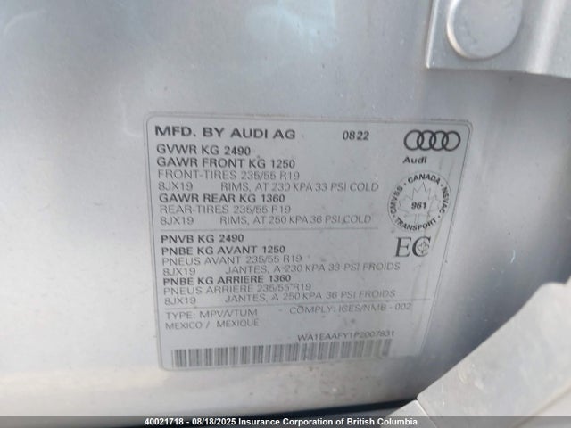 WA1EAAFY1P2007831 Audi 45 tfsi