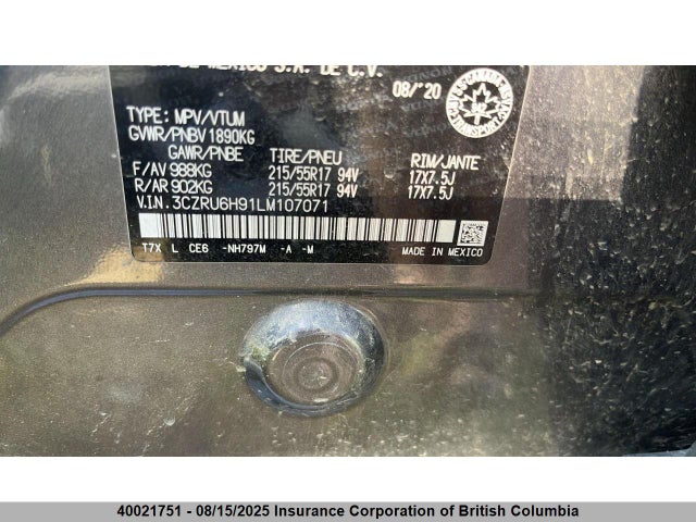3CZRU6H91LM107071 Honda r18z9