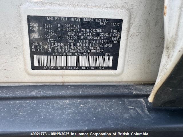 4S4BRBLC7E3262583 Subaru 2.5na u5