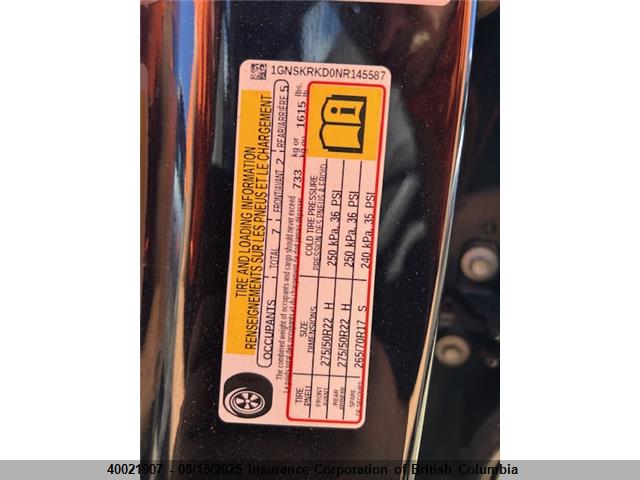 1GNSKRKD0NR145587 Chevrolet l84 - di, dfm, alum, gen 5, var 2