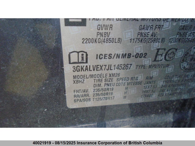 3GKALVEX7JL145267 GMC ltg - spark ignited direct injection, alum dohc, vvt, dcvcp turbo, e0-e100, alum