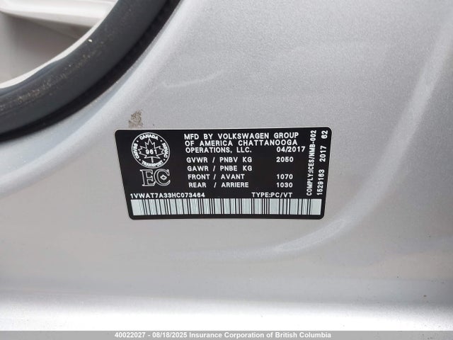1VWAT7A33HC073464 Volkswagen 1.8 tsi