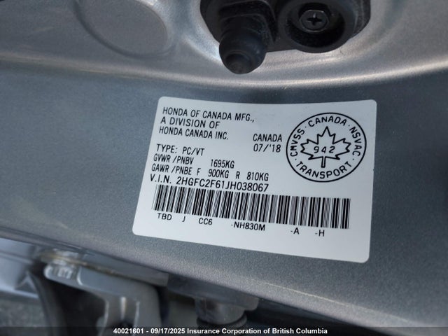 Honda k20c2 2018 2HGFC2F61JH038067 Image 9