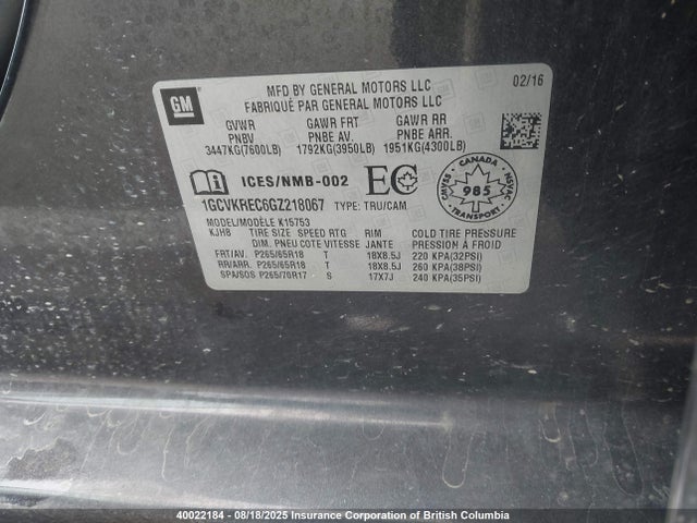 1GCVKREC6GZ218067 Chevrolet l83 - sidi, vvt, afm, e85 max, aluminum