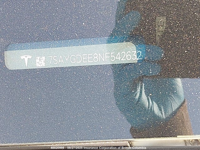 7SAYGDEE8NF542632 Tesla Model Y