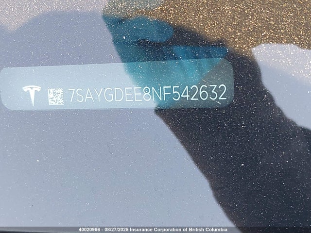 7SAYGDEE8NF542632 Tesla Model Y
