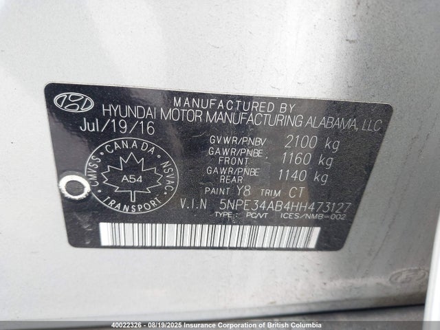 Hyundai 2017 2017 5NPE34AB4HH473127 Image 9