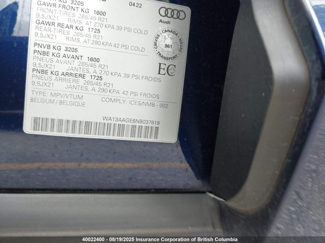 WA13AAGE6NB037819 Audi 2022