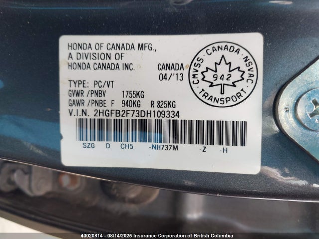 Продаж на аукціоні авто 2013 Honda Civic Touring, vin: 2HGFB2F73DH109334, номер лоту: 40020814