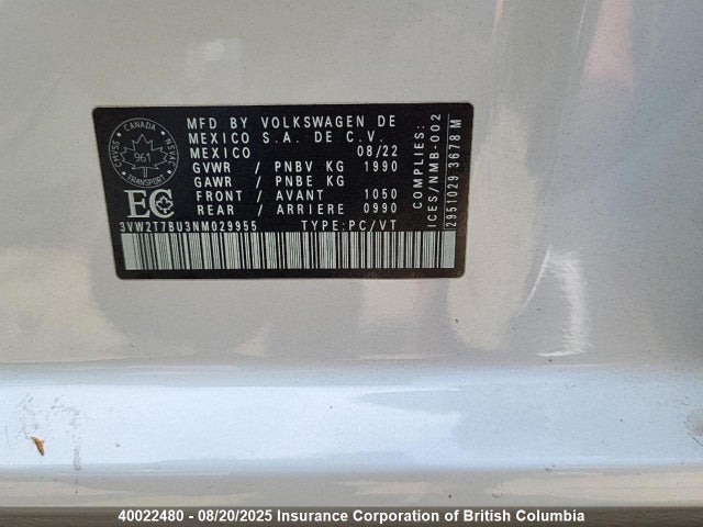 3VW2T7BU3NM029955 Volkswagen 2.0 tsi