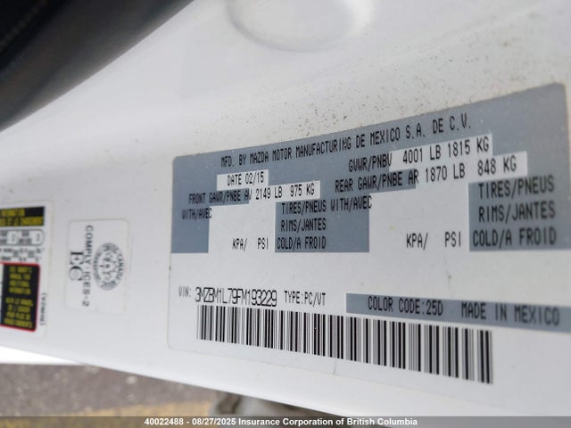 3MZBM1L79FM193229 Mazda pe