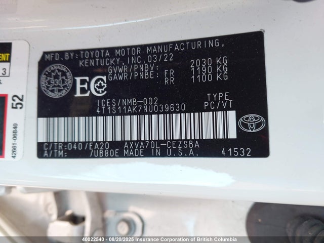4T1S11AK7NU039630 Toyota a25a-fks