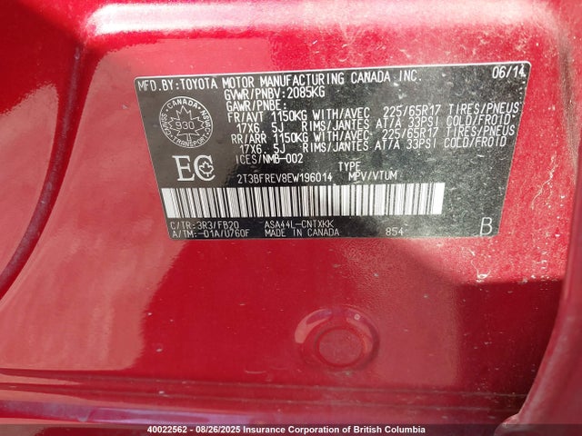 Toyota 2ar-fe 2014 2T3BFREV8EW196014 Image 9
