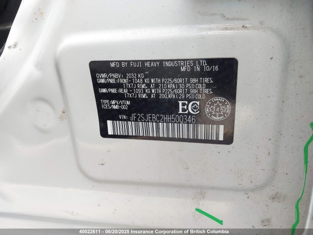 JF2SJEBC2HH500346 Subaru naturally aspirated c5