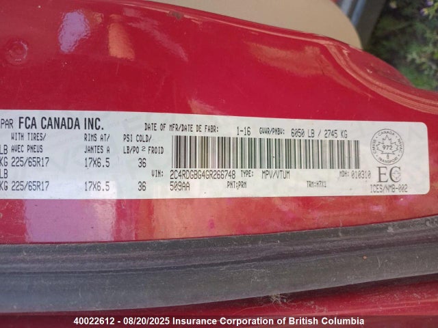 2C4RDGBG4GR266748 Dodge 2016