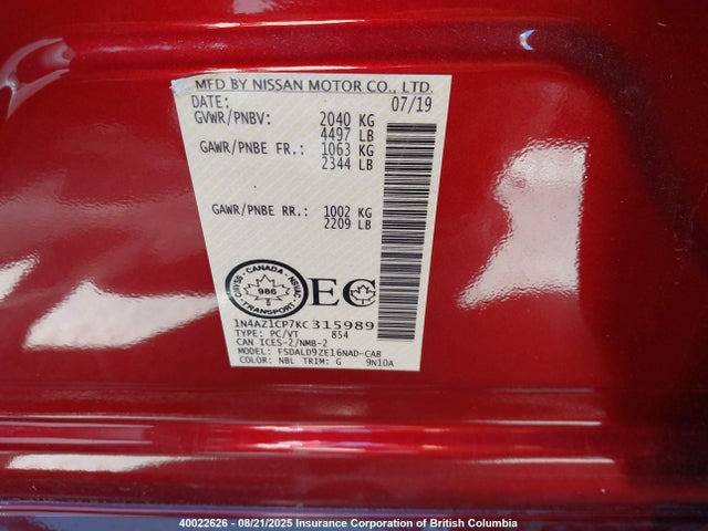 1N4AZ1CP7KC315989 Nissan Leaf
